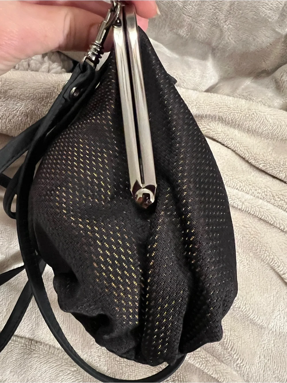 Minimalist Black Cloth Mesh Evening Pouch with Kiss-Lock Closure